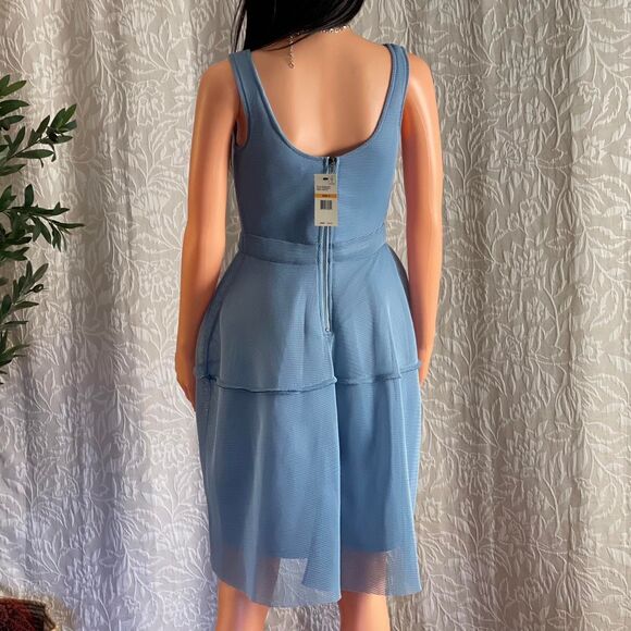 NWT KIIND OF Blue Mesh Overlay Futuristic Pannier Dress Ballerinacore Size S - Picture 6 of 8